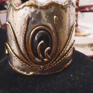 HANDCRAFTED ORNATE CUFF WITH BLACK OVAL STONE NWT